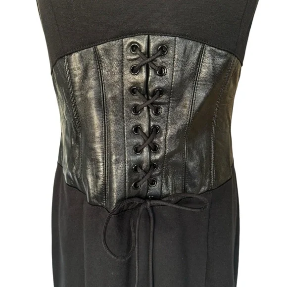 BEBE Y2K Black Leather Corset Dress Sz 10 Sexy Retro Milkmaid Goth - Picture 5 of 15